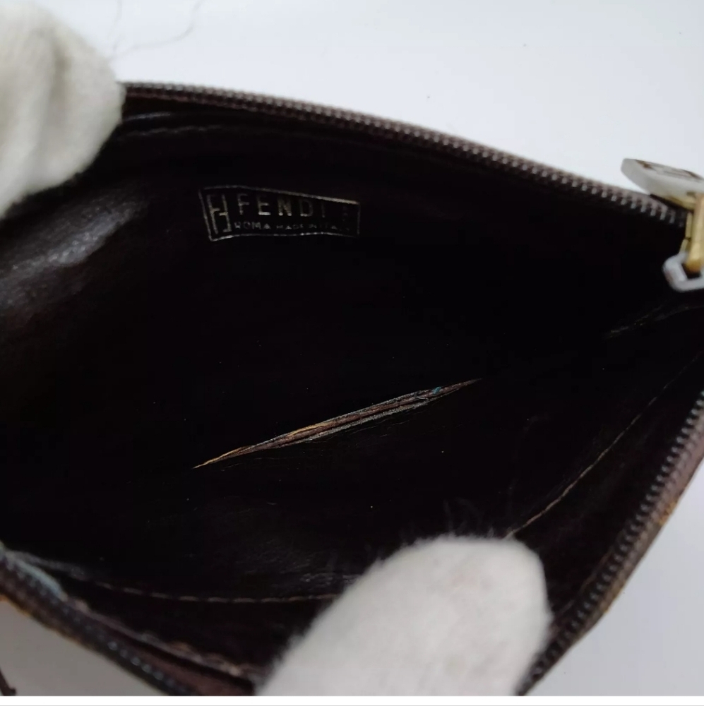 Fendi Zucca Card Holder Coin Pouch Zip Wallet Canvas Vintage - Picture 4 of 13